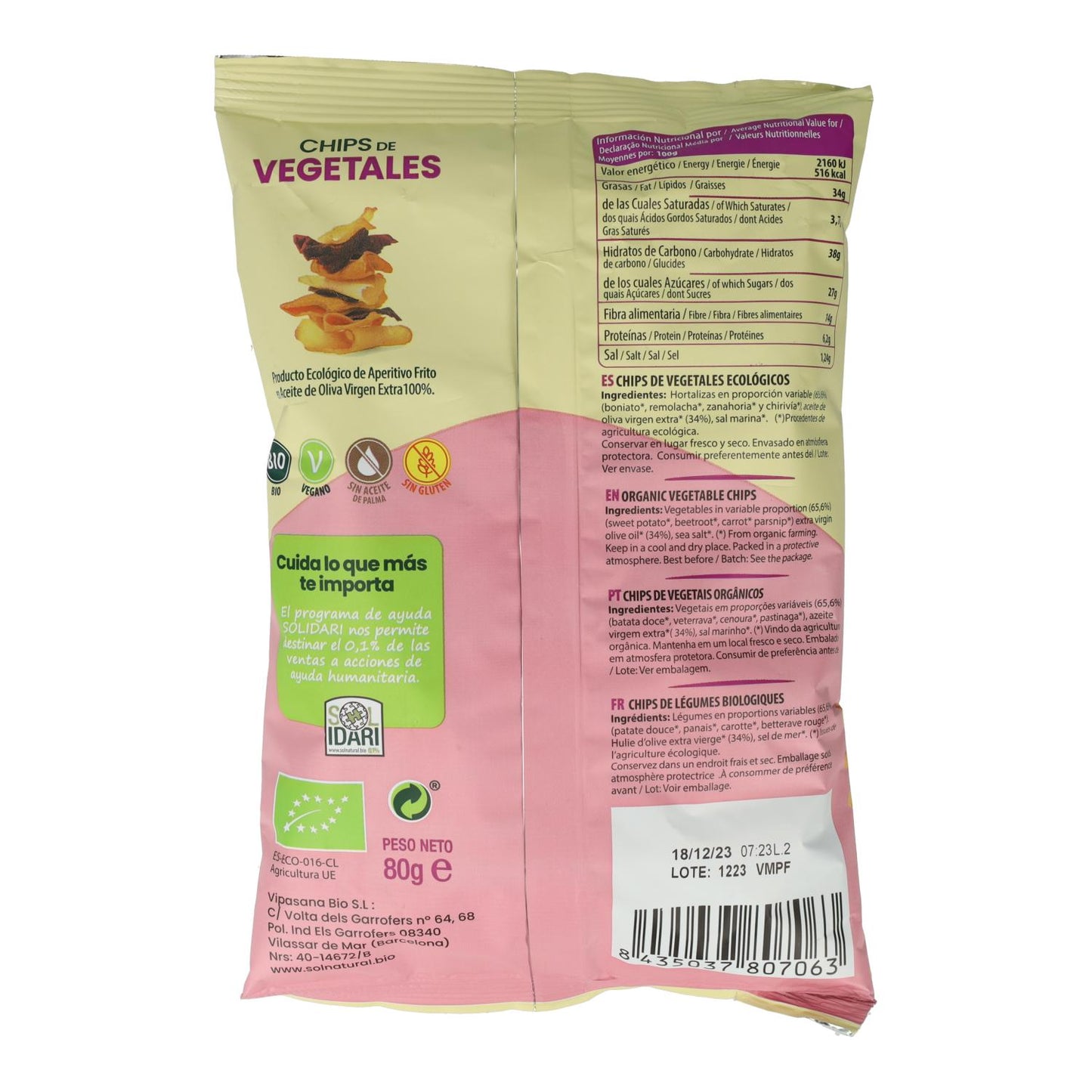 Chipsy warzywne BIO z oliwą z oliwek Sol Natural 80 g