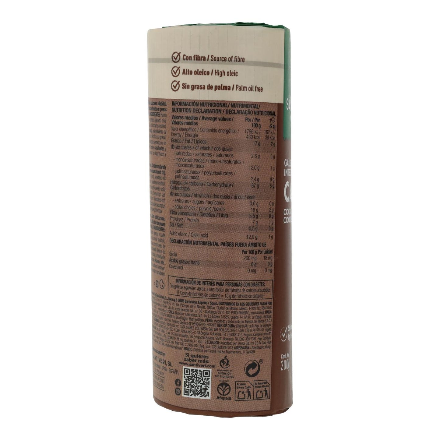 Wholemeal Cocoa Biscuits 0% Sugar Santiveri 200 g