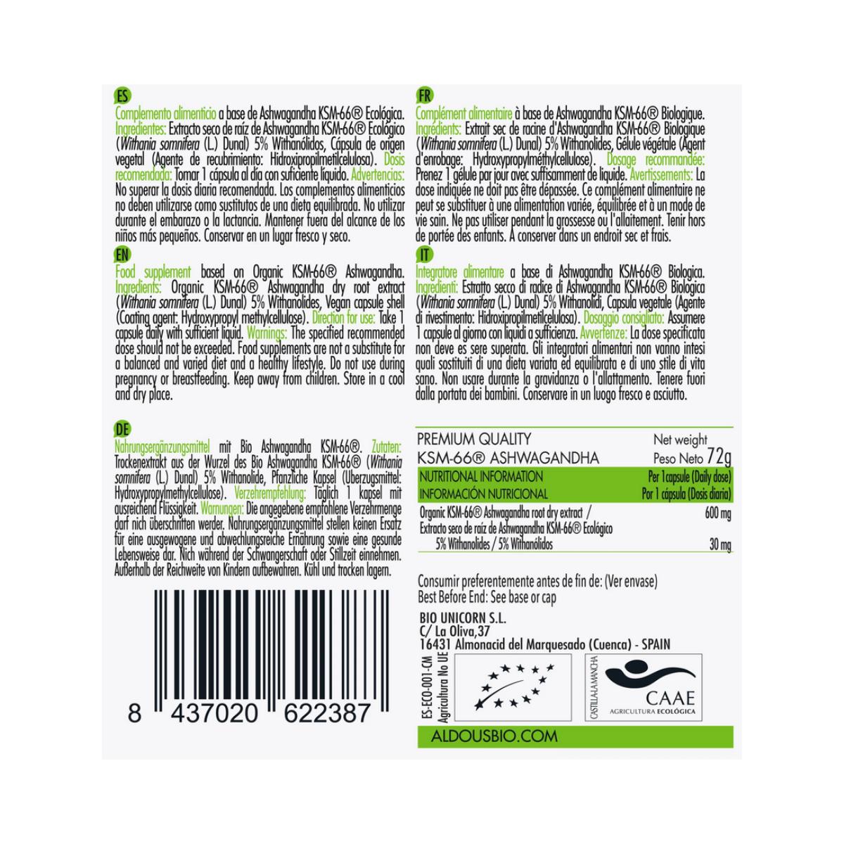 ASHWAGANDHA KSM66, 100 kapslar Aldous Bio