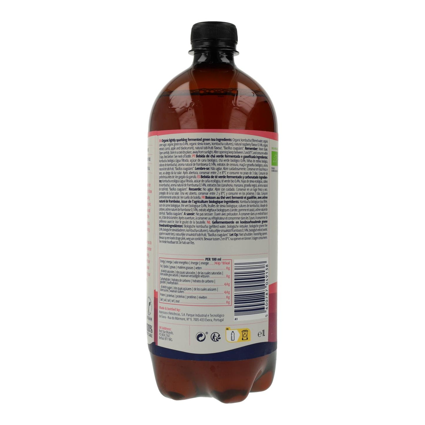 Biologische kombuchadrank framboos Captain Kombucha 400 ml