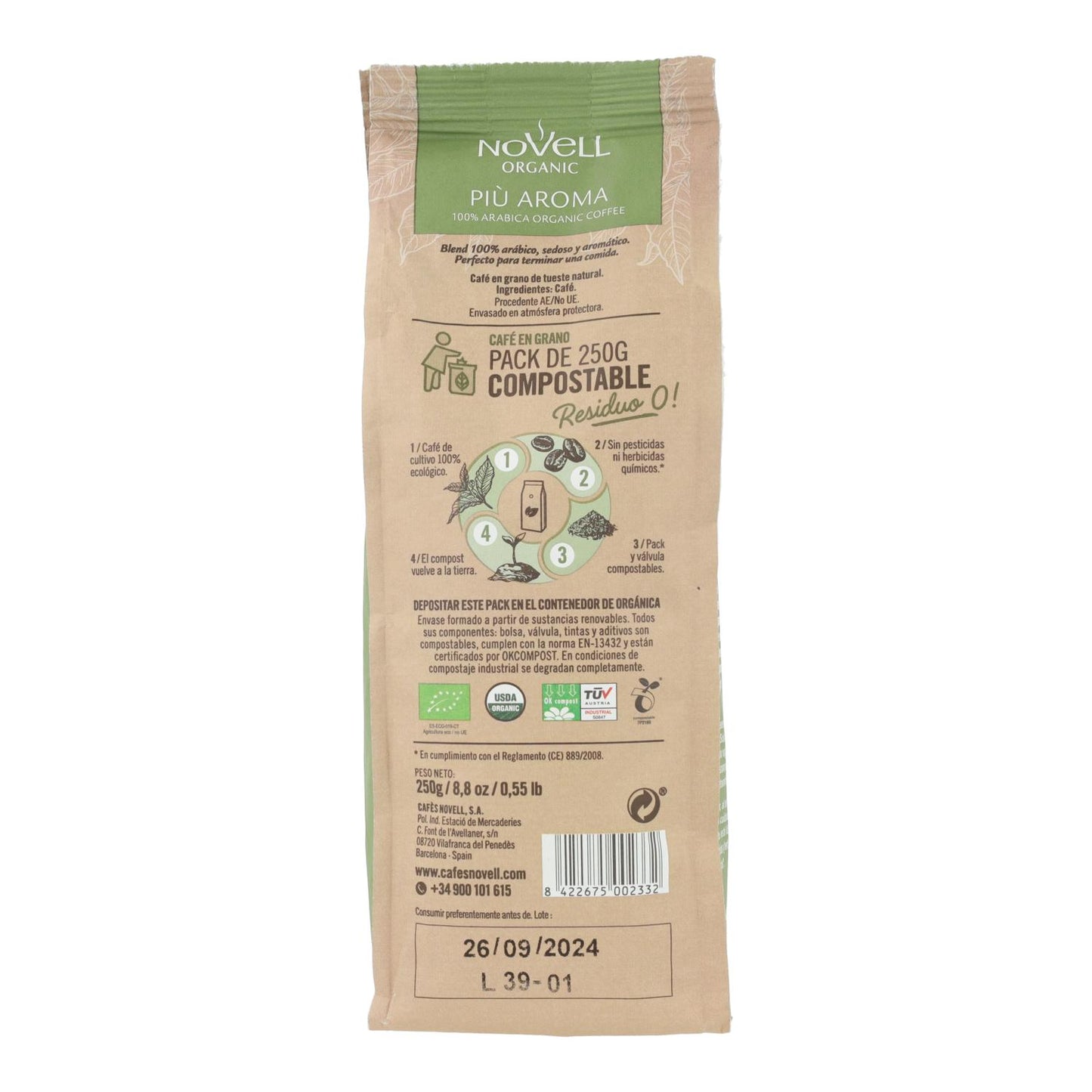 Biologische koffiebonen Più Aroma 250 g