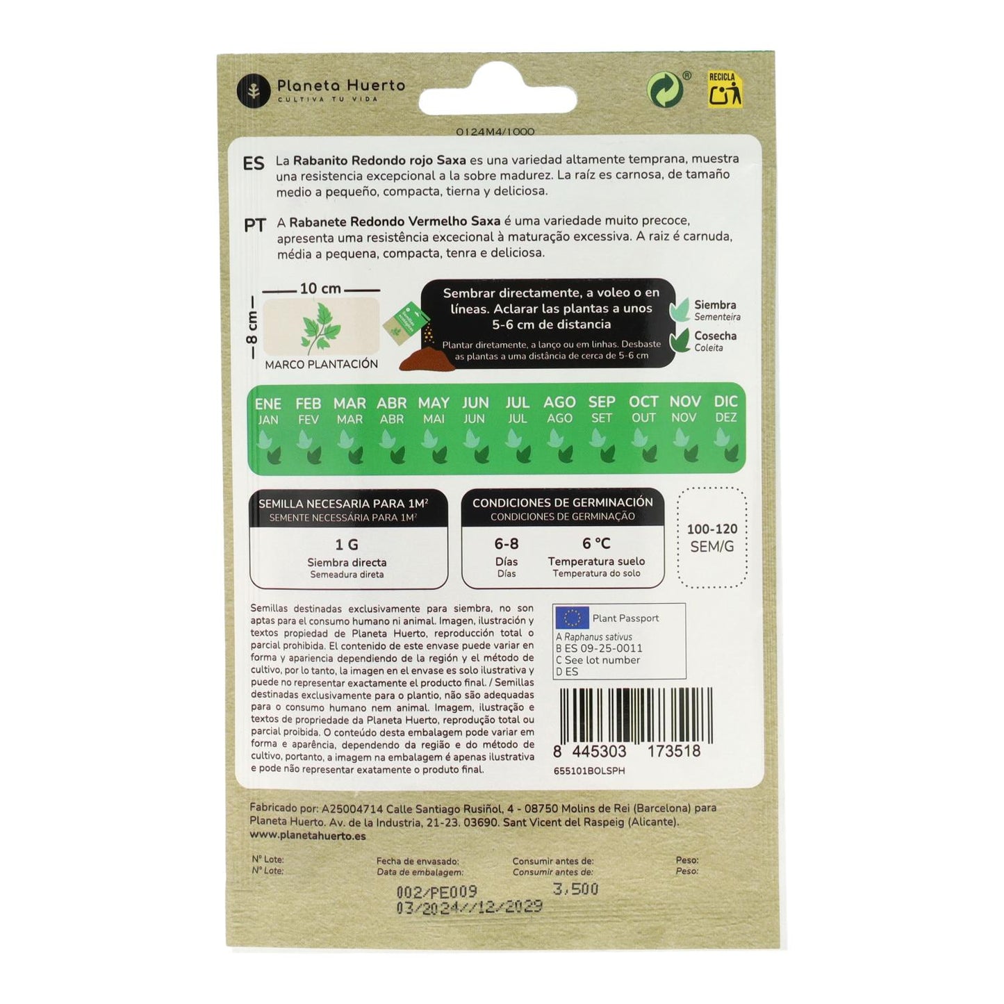 Ekologiska frön av rädisa röd rund saxa Planeta Huerto