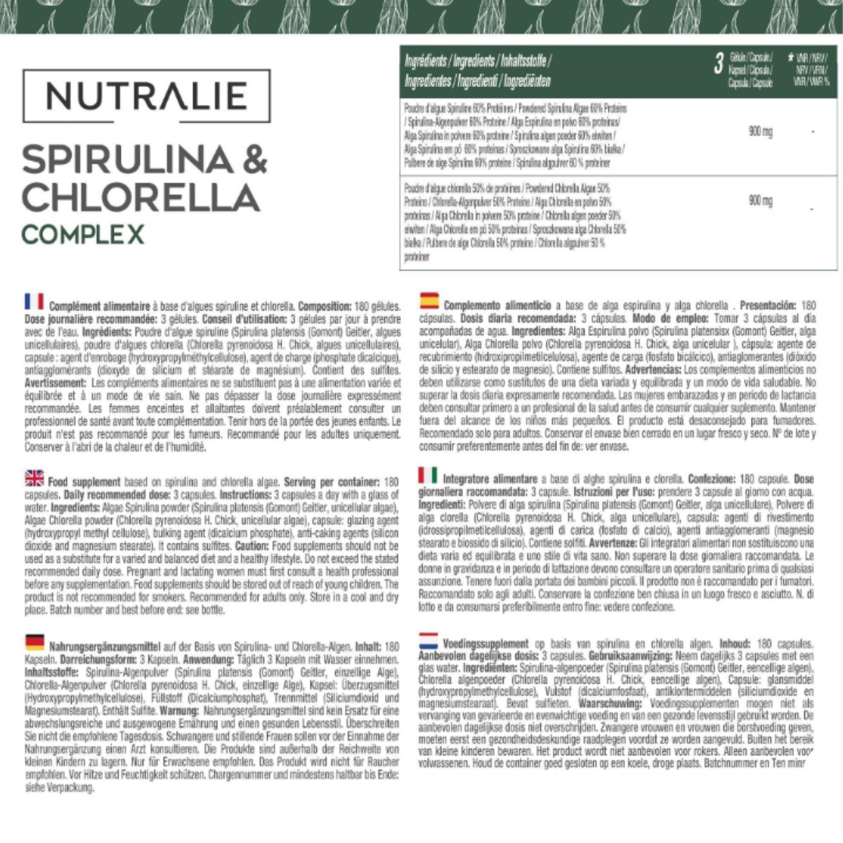 Nutralie Spirulina & Chlorella 1800 mg energia e forza 180 capsule