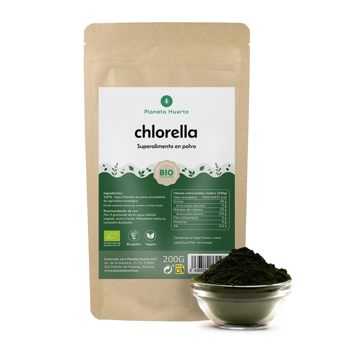 Chlorella zeewier poeder ECO Planeta Huerto 200 g