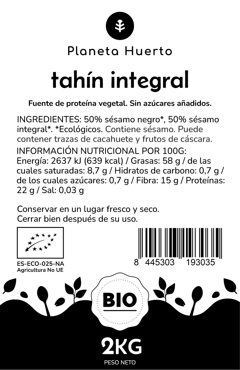 Tahini de sésame complet ECO Planeta Huerto 2 kg