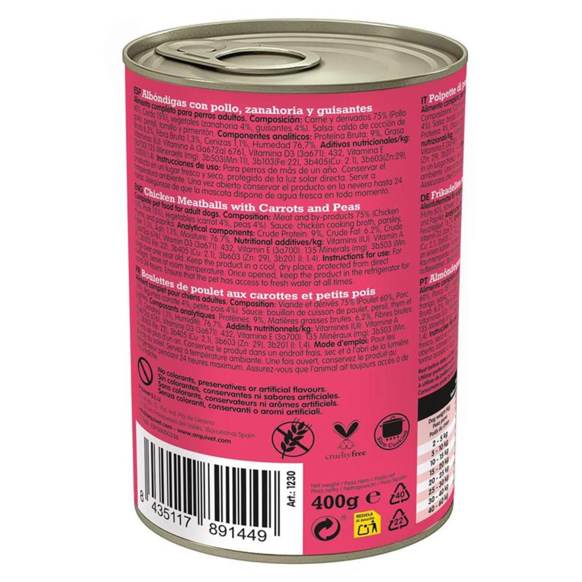 Arquivet Fresh Chicken Meatballs 400 g Wet dog food with chicken, carrots and peas