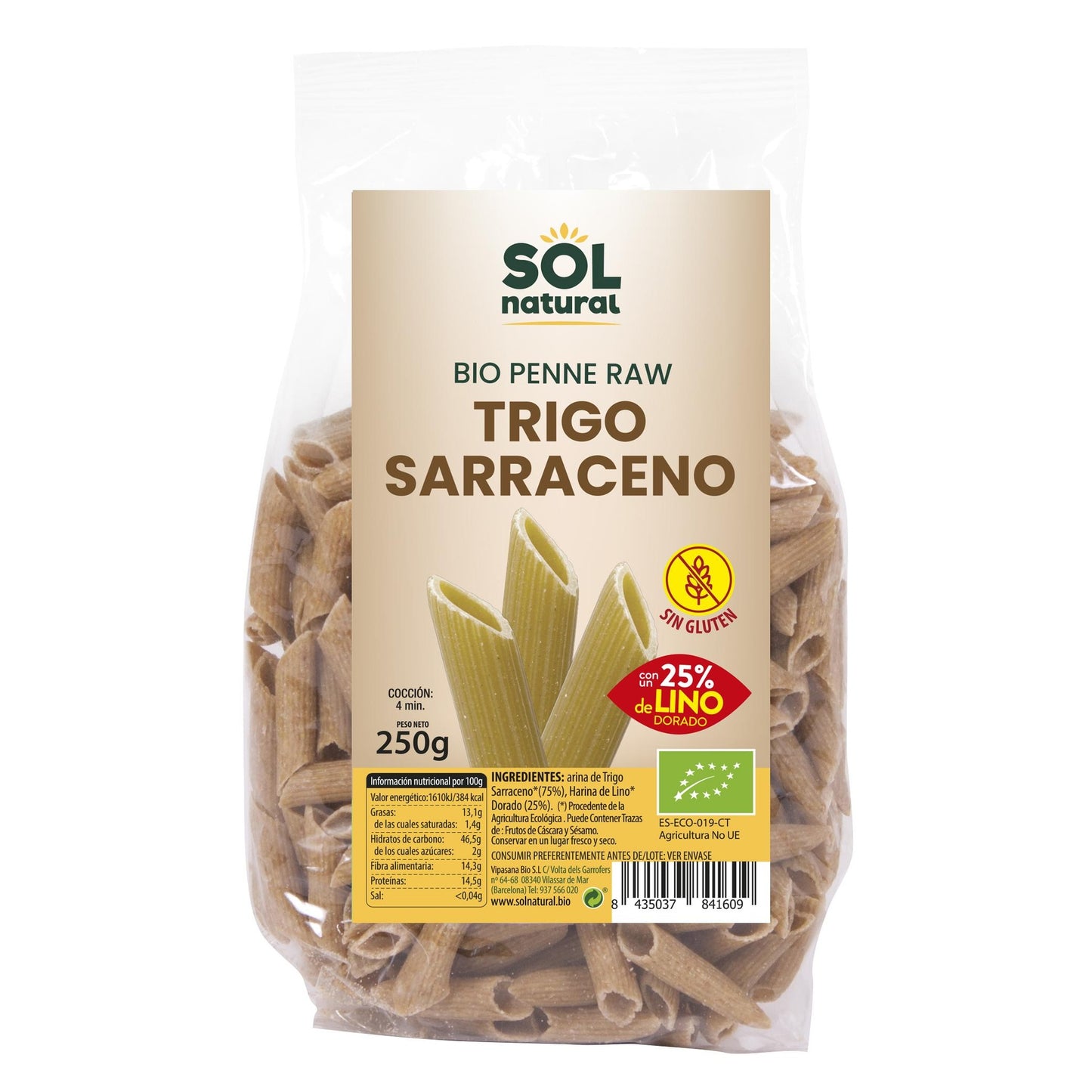 Makaron gryczany 25% len BIO bezglutenowy Sol Natural 250 g