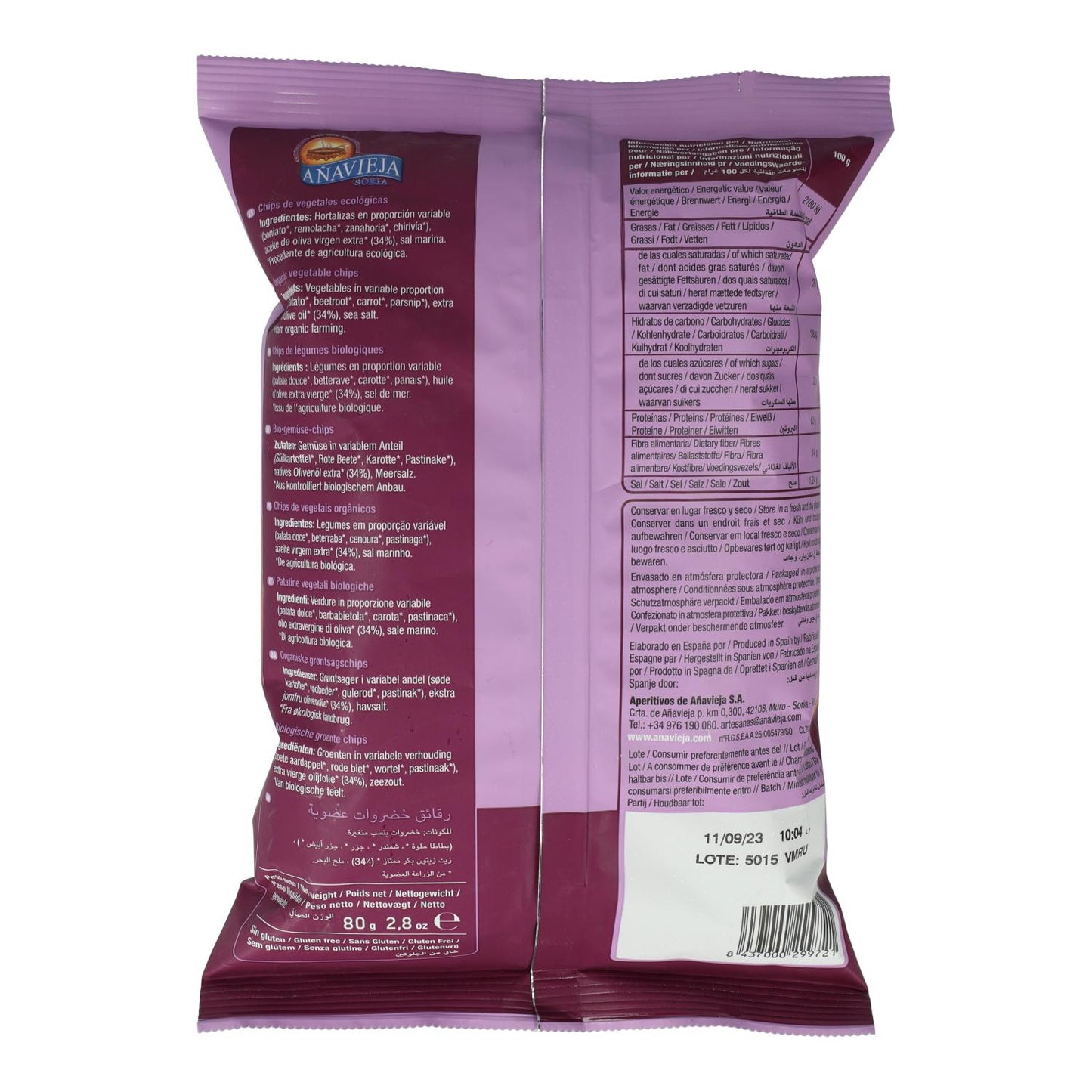 Groentechips in extra vierge olijfolie Añavieja 80 g