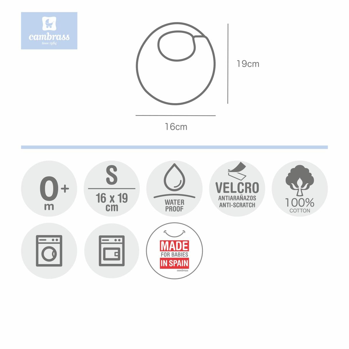 Rund haklapp med kardborreband Pío pío från Cambrass Kritfärg
