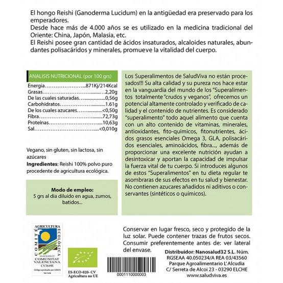 Reishi-poeder ECO 125 g, Salud Viva