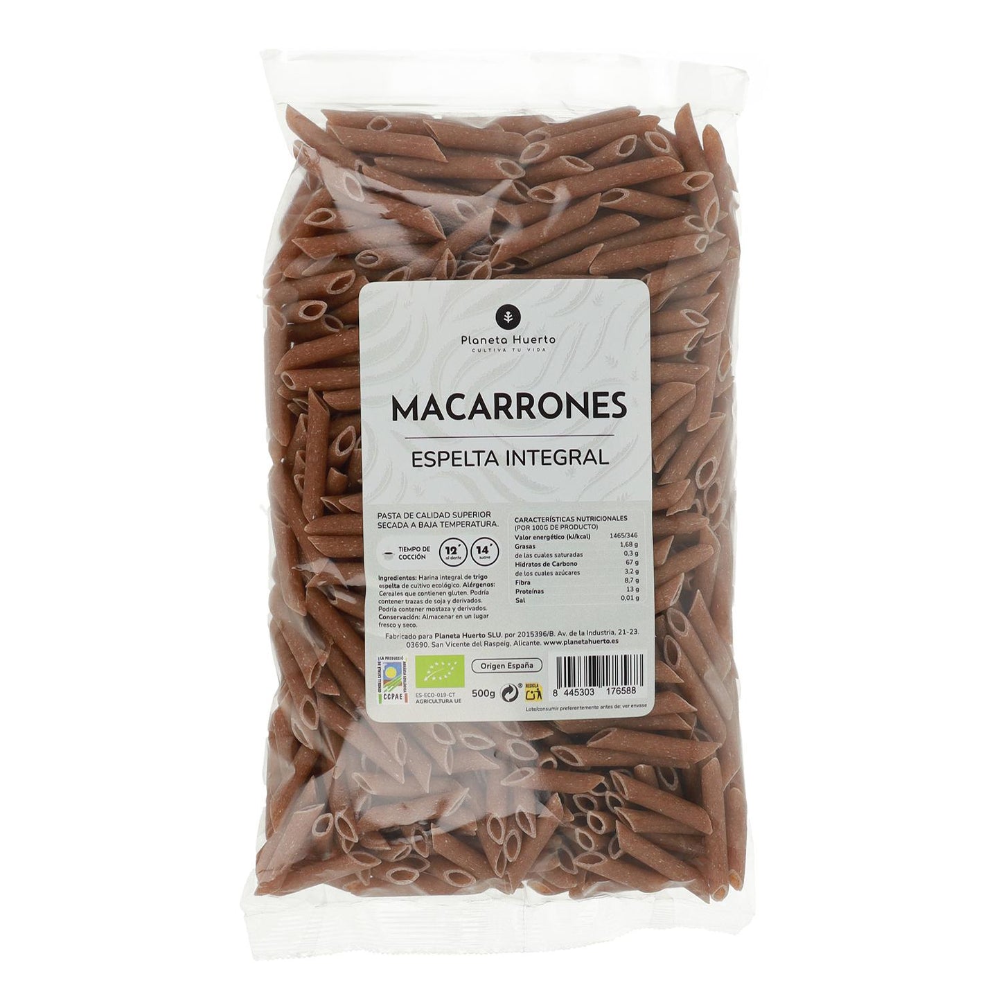 Dinkel-Vollkorn-Makkaroni ECO Planeta Huerto 500gr