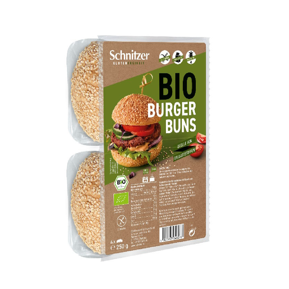 Ekologiskt glutenfritt hamburgerbröd Schnitzer 4 st x 62,5 g