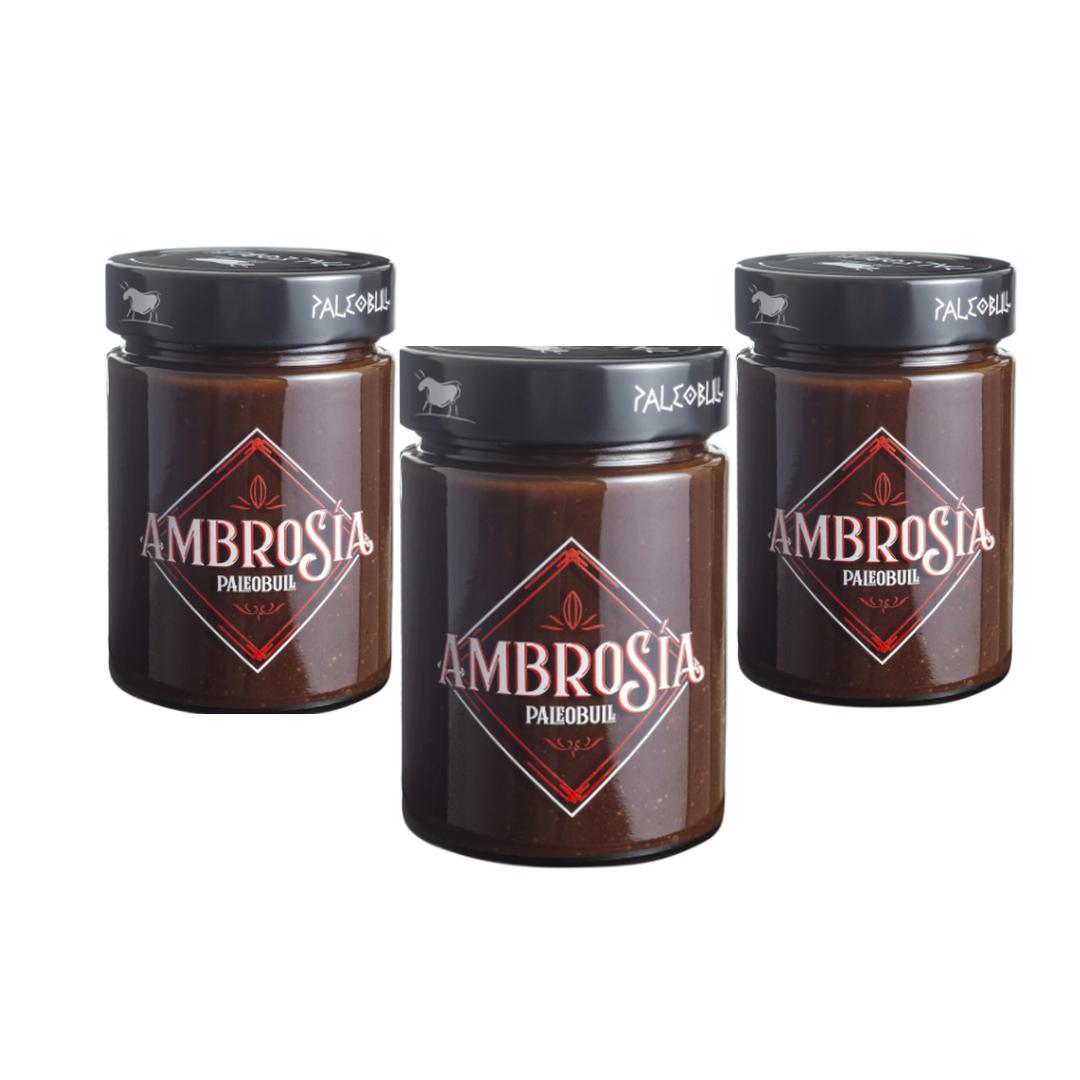 PACK 3 X Crème de cacao et noisettes saine Ambrosía Paleobull 300 g