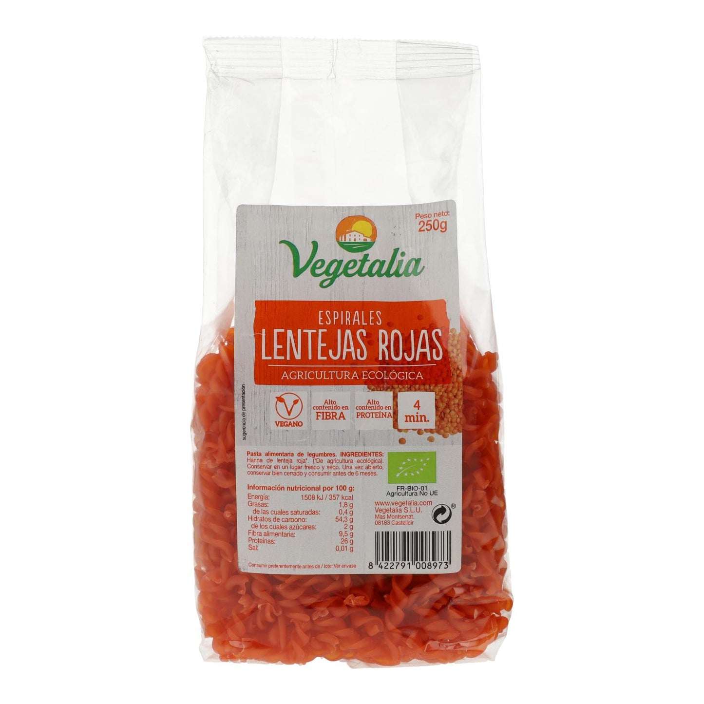 Spirales de lentilles rouges sans gluten bio 250 g