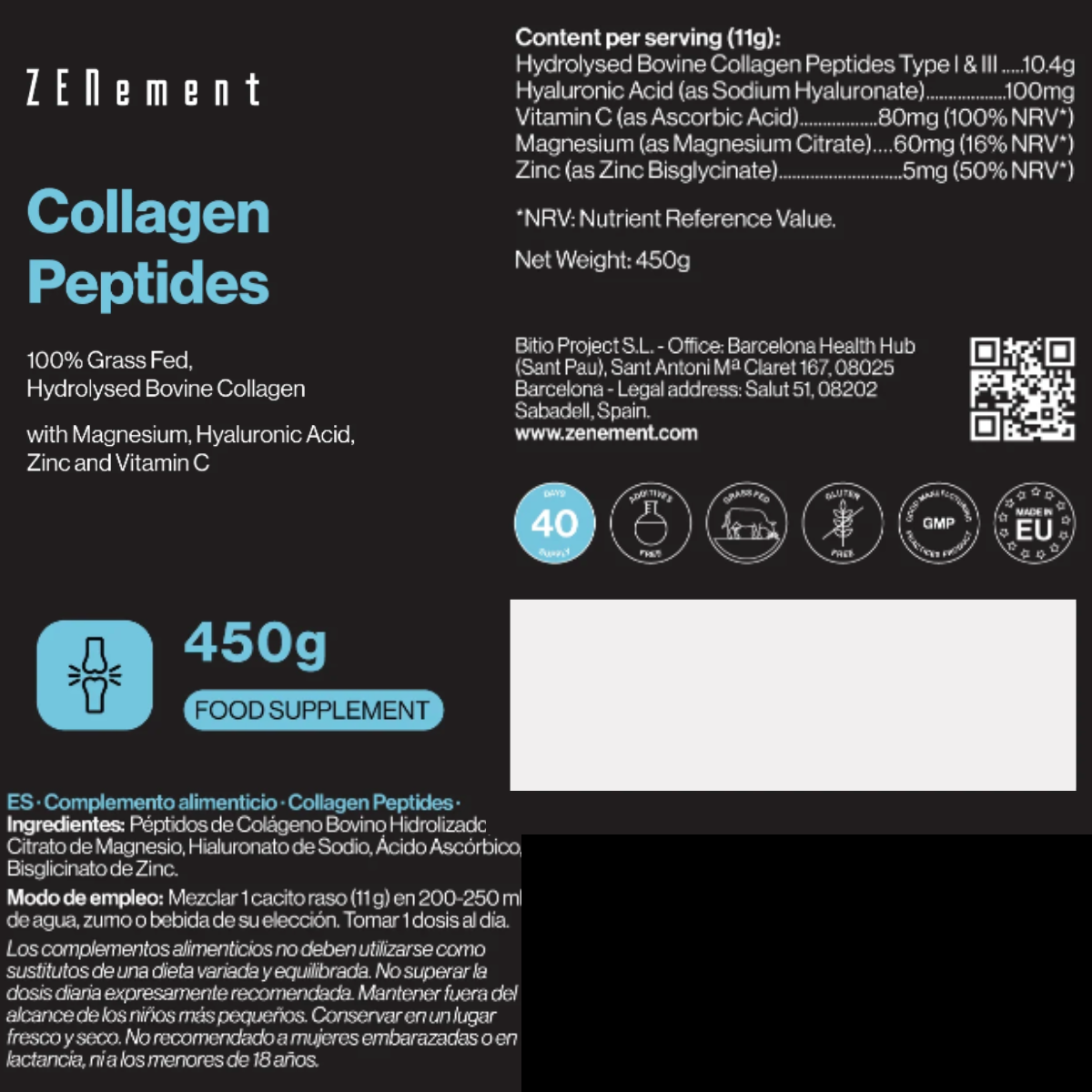 Hydrolysierte Rinderkollagenpeptide Zenement 450 g
