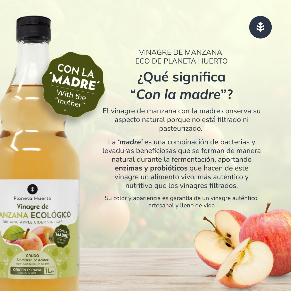 Pack 2x Vinaigre de pomme ECO brut non filtré avec la mère Planeta Huerto 1L