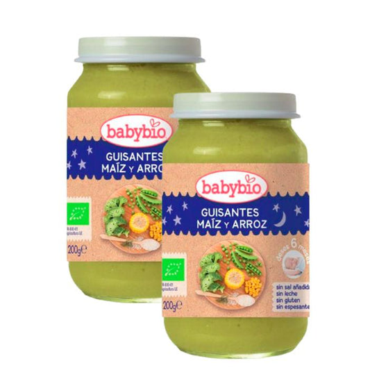 AKTION x2 Gläschen Buenas Noches Erbsen, Mais und Reis 200 g Babybio