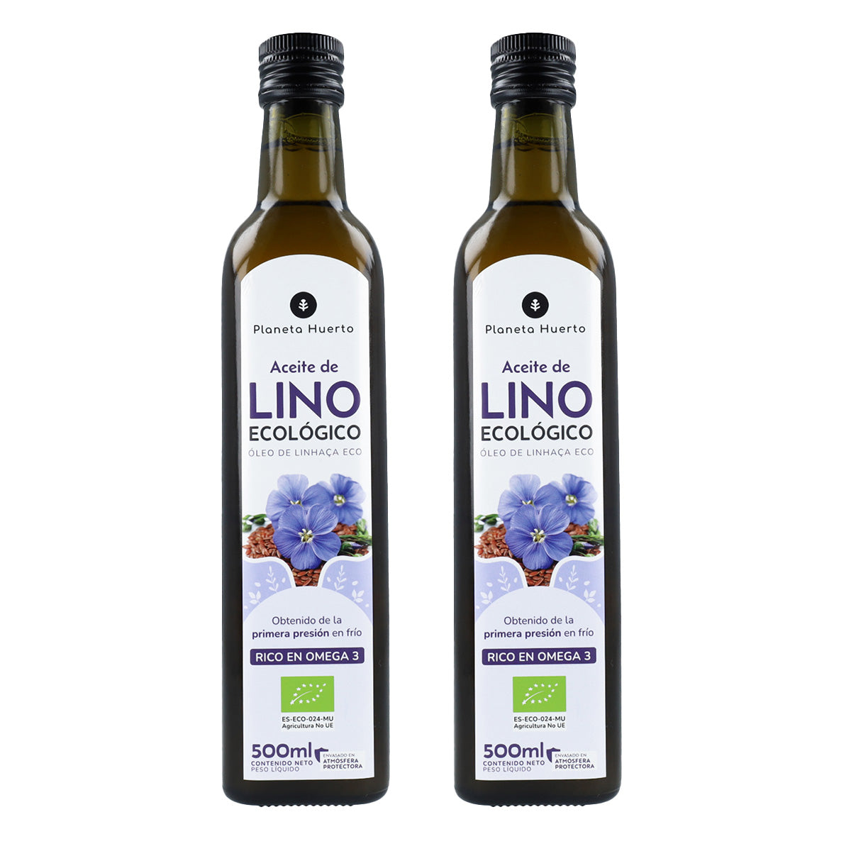 Pack of 2 ECO Planeta Huerto Cold-pressed Flaxseed Oil 500 ml