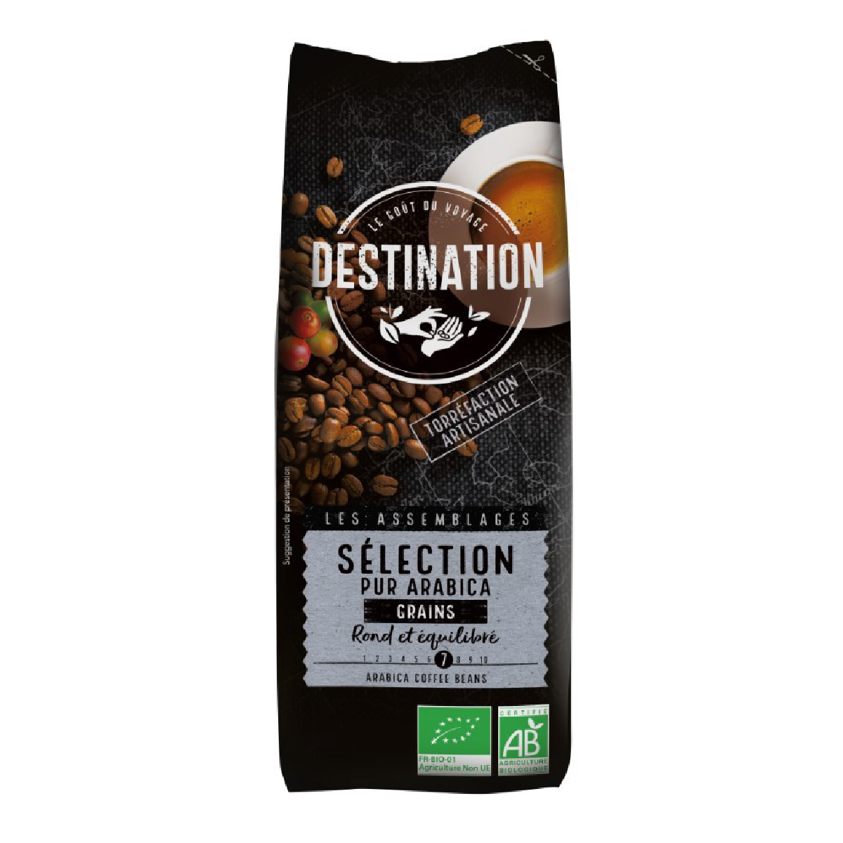 Lot de 2 paquets de 1 kg de café en grains bio 100 % Arabica de destination