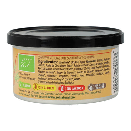 Bio Sol Natural Gluten-Free Vegan Carrot and Turmeric Pâté 125 g