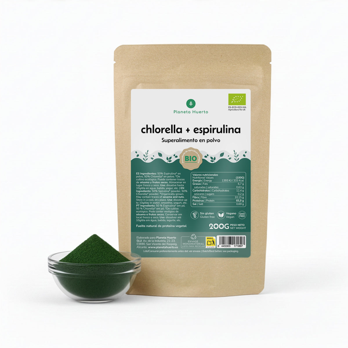 Chlorella + Spirulina poeder Planeta Huerto 200 g