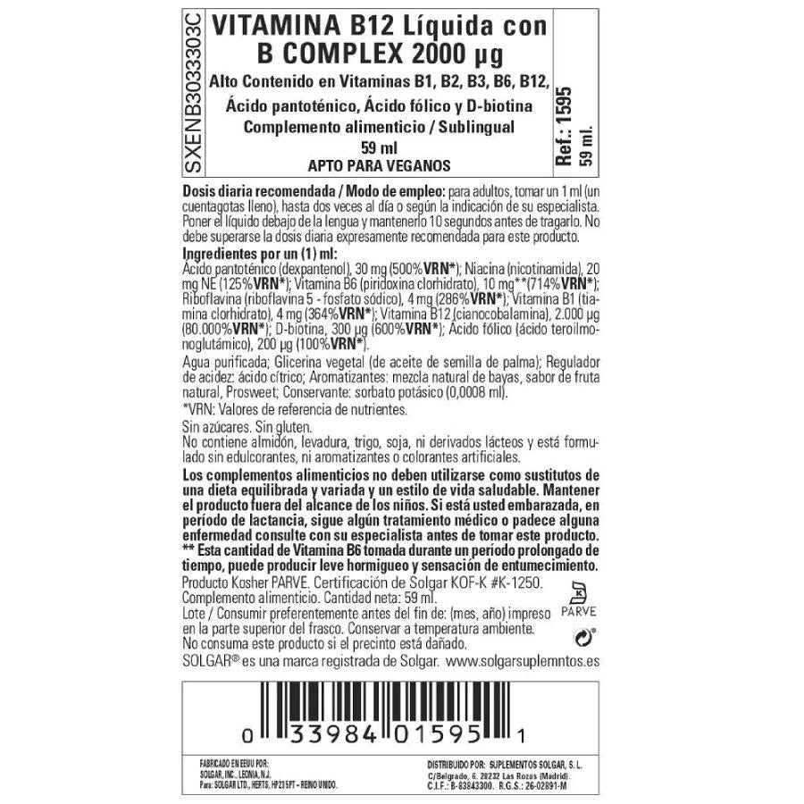 Vitamine B12 liquide sublinguale, 59 ml de 2000 μg