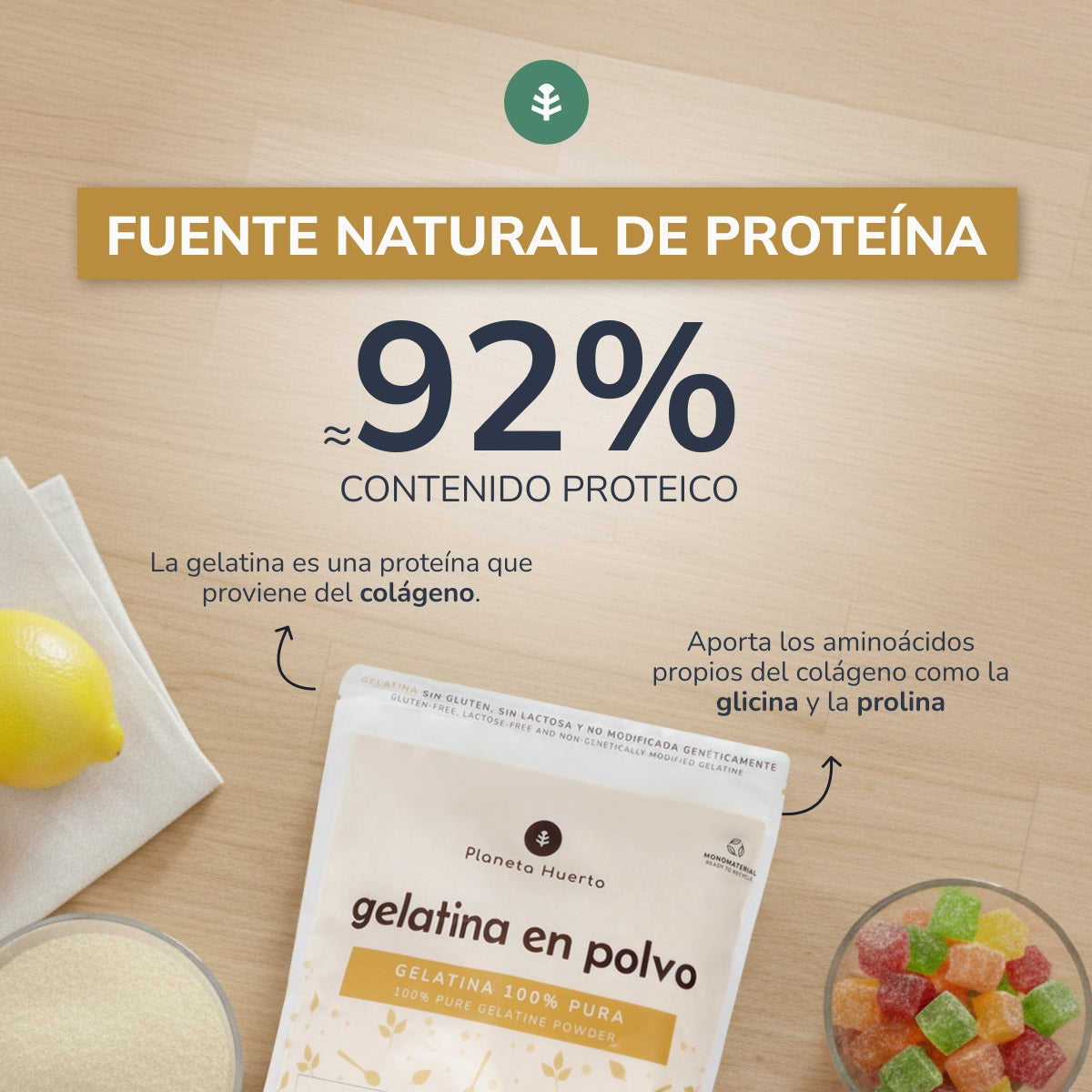 Neutrale gelatinepoeder, bron van collageen Planeta Huerto 1 kg