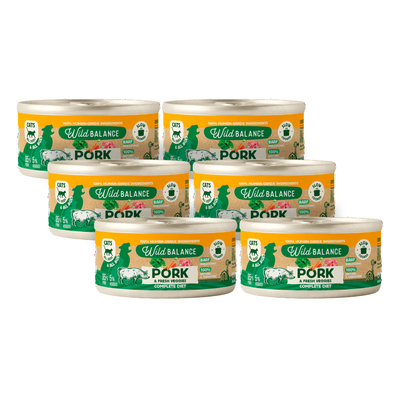 Pack porc et légumes BARF pour chats 6 x 120 g Wild Balance