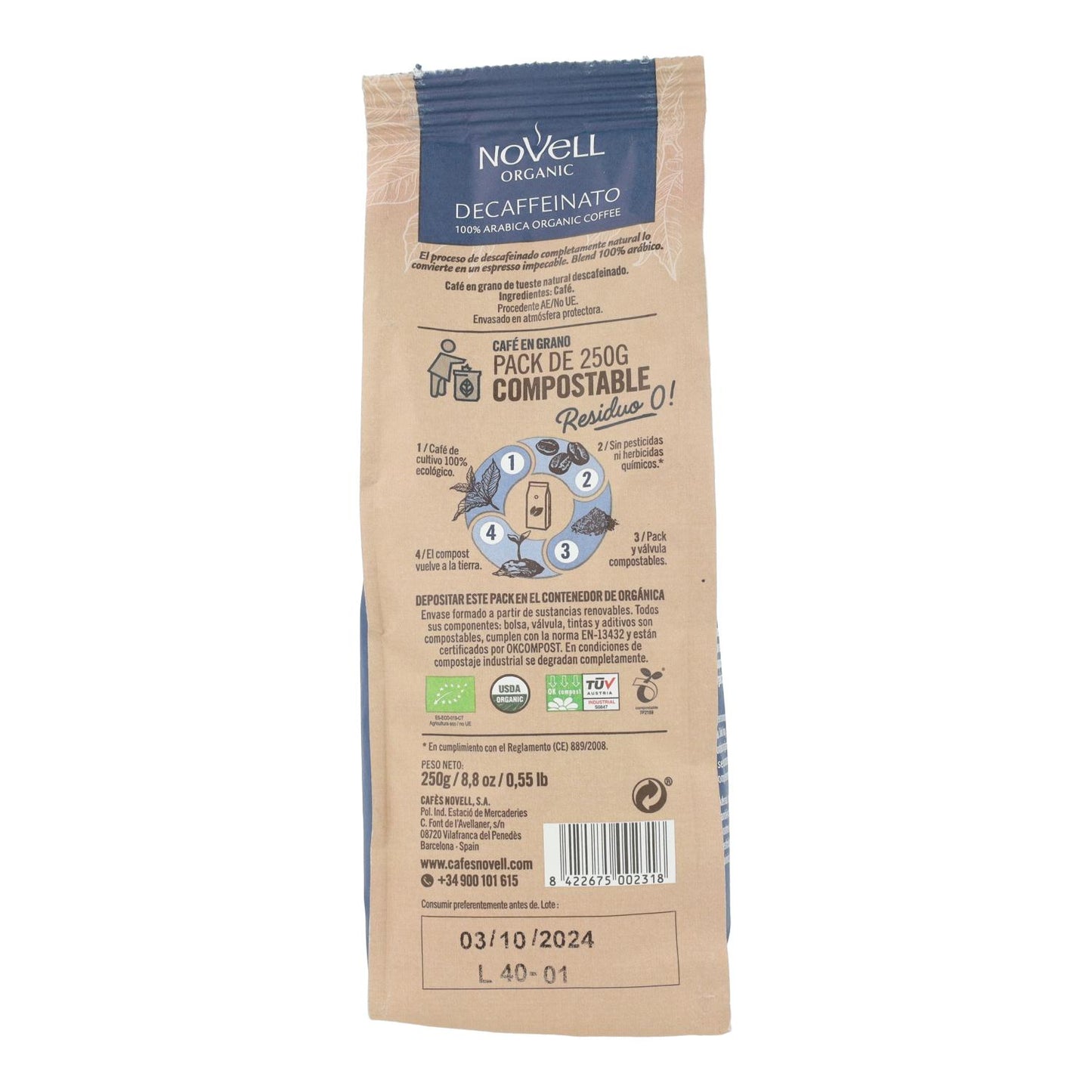 EKO-kaffebönor, koffeinfritt 250 g