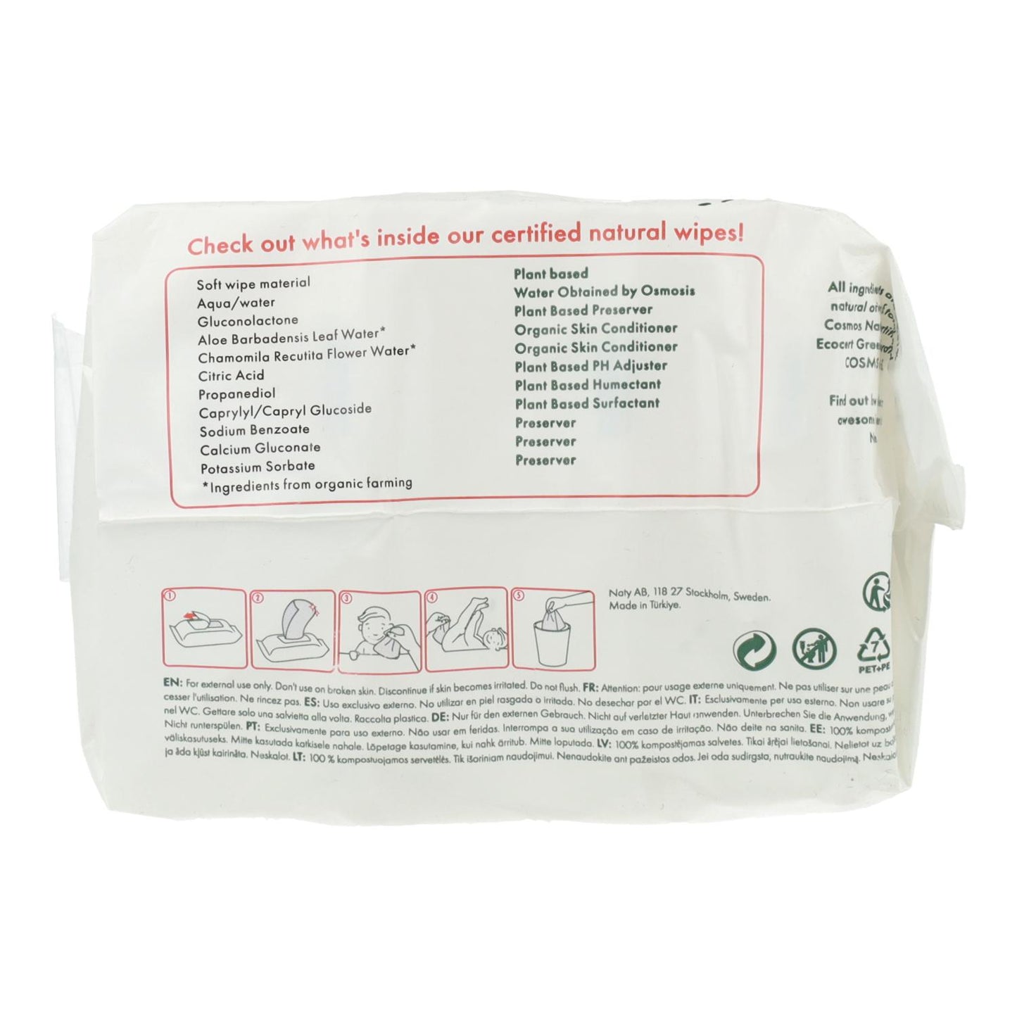 Pakket van 3 composteerbare doekjes Naty  3x56 stuks