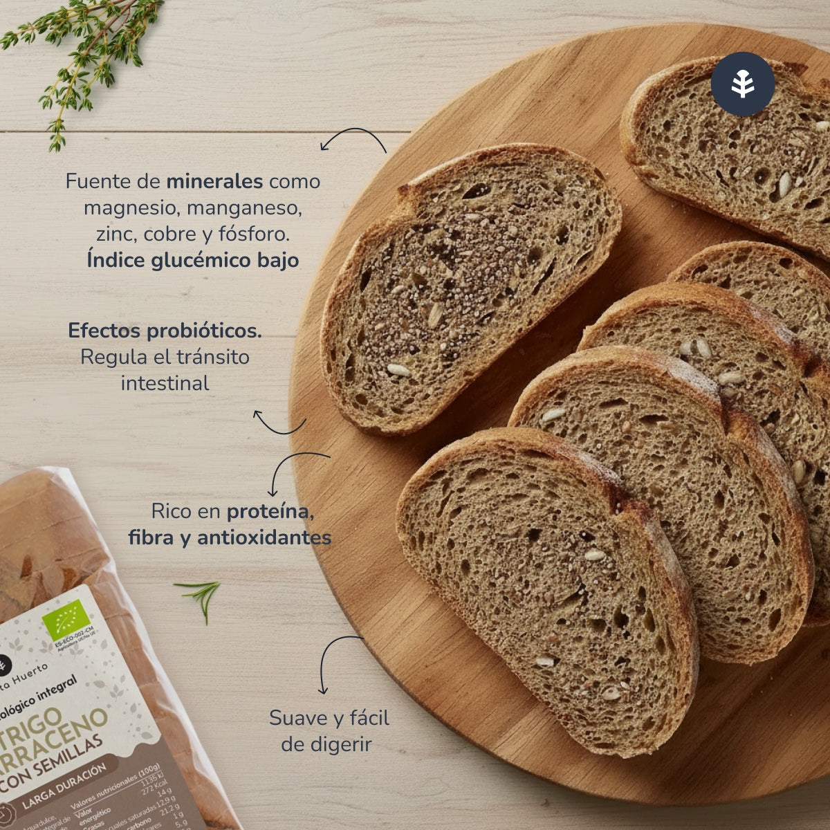 Pan integral proteico de trigo sarraceno con semillas ECO Planeta Huerto 500 g