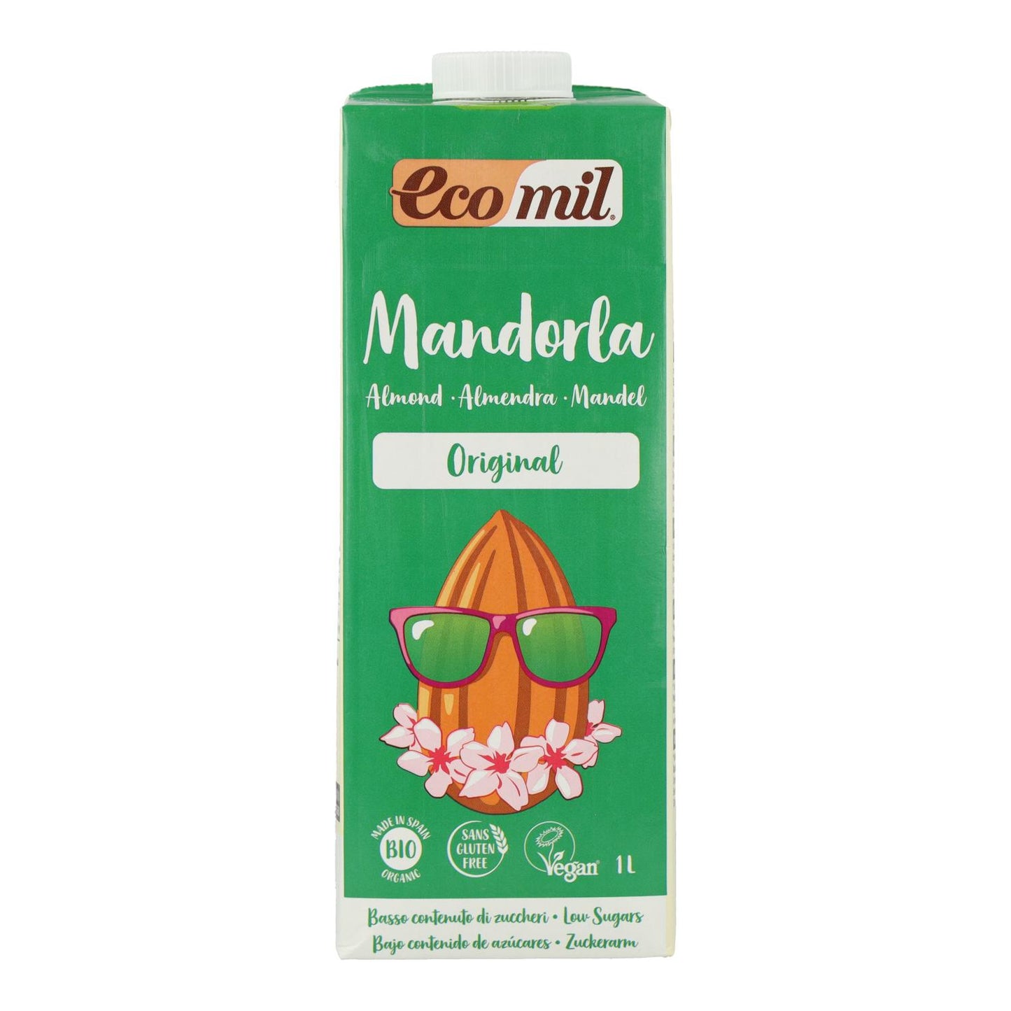 Pack of 6 Organic EcoMil Almond Drink sweetened with Agave 1L