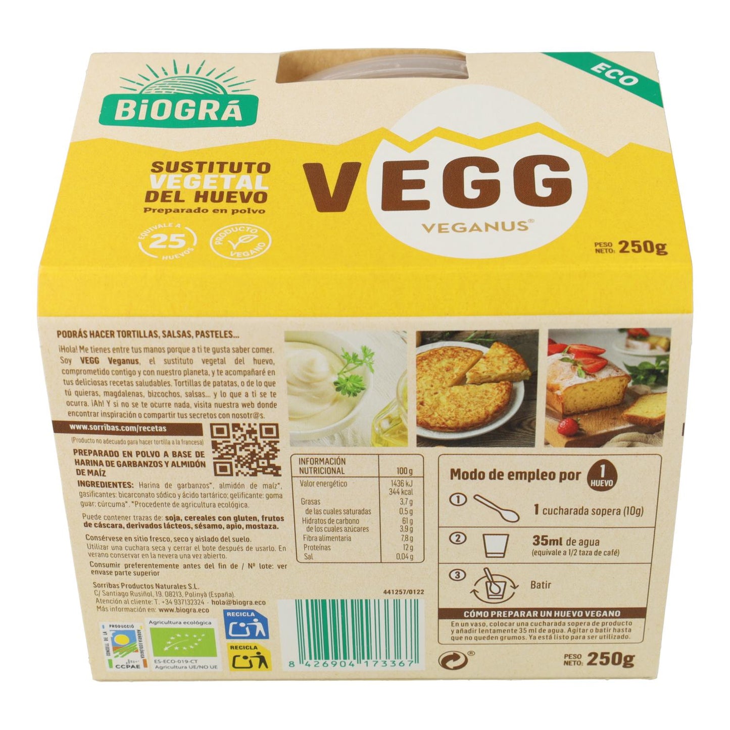 Vegg, organic vegetable egg substitute, Biográ 250 g