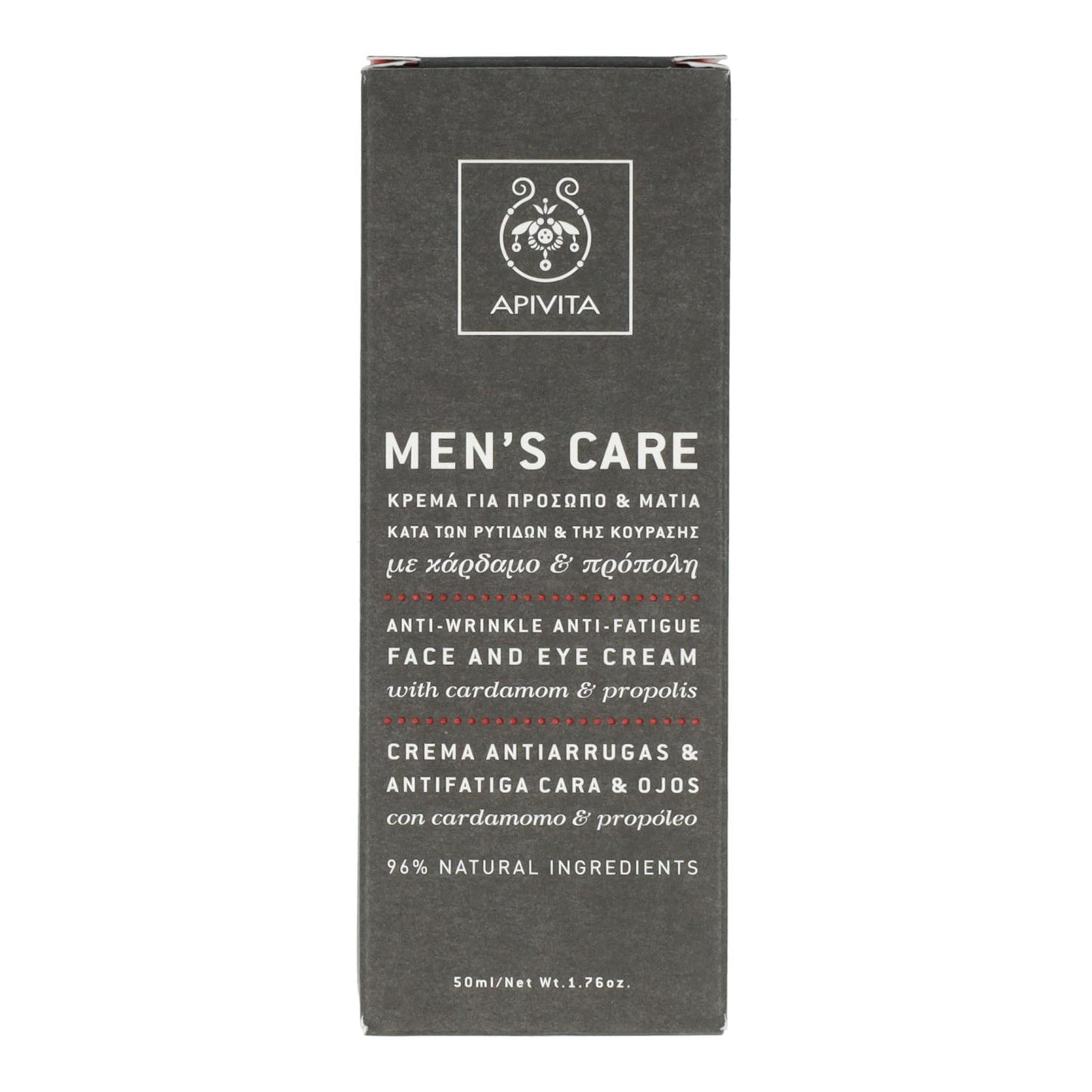 Crème anti-rides et anti-fatigue pour le visage et les yeux à la cardamome et à la propolis Apivita 50 ml pour homme