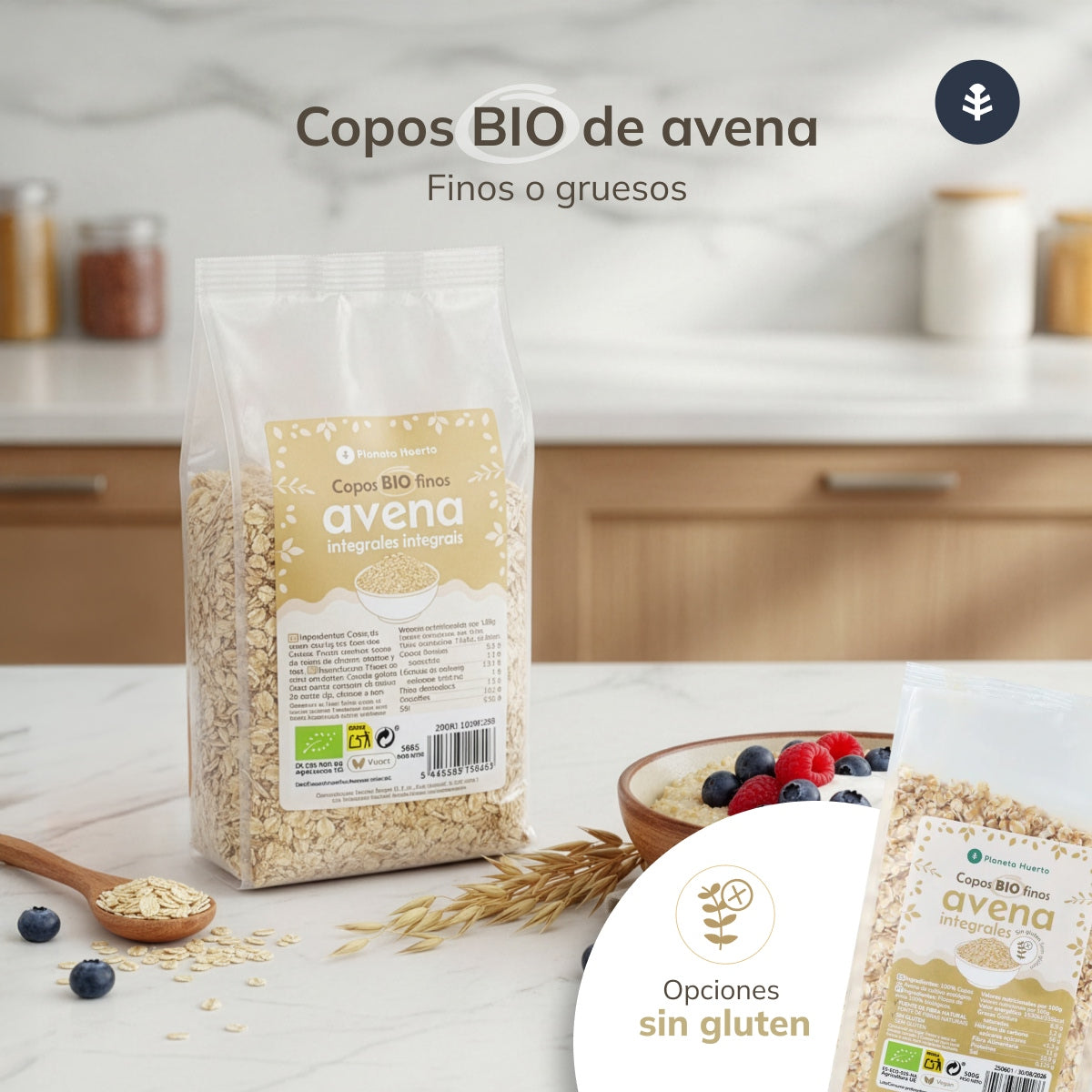 4-pack glutenfria fina havregryn ECO Planeta Huerto 1,5 kg
