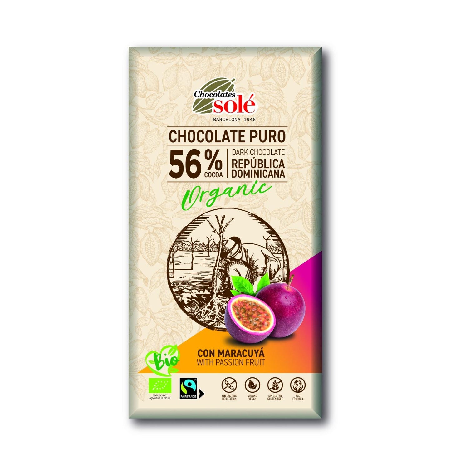 Bio Solé 56% Dark Chocolate with Passion Fruit 100 g