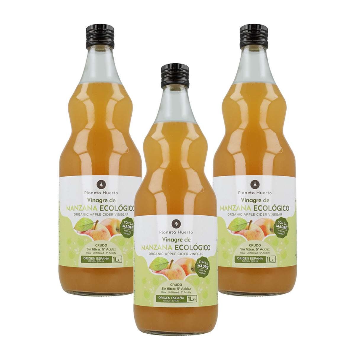 Pack 3x Vinagre de manzana ECO crudo sin filtrar con la madre Planeta Huerto 1L