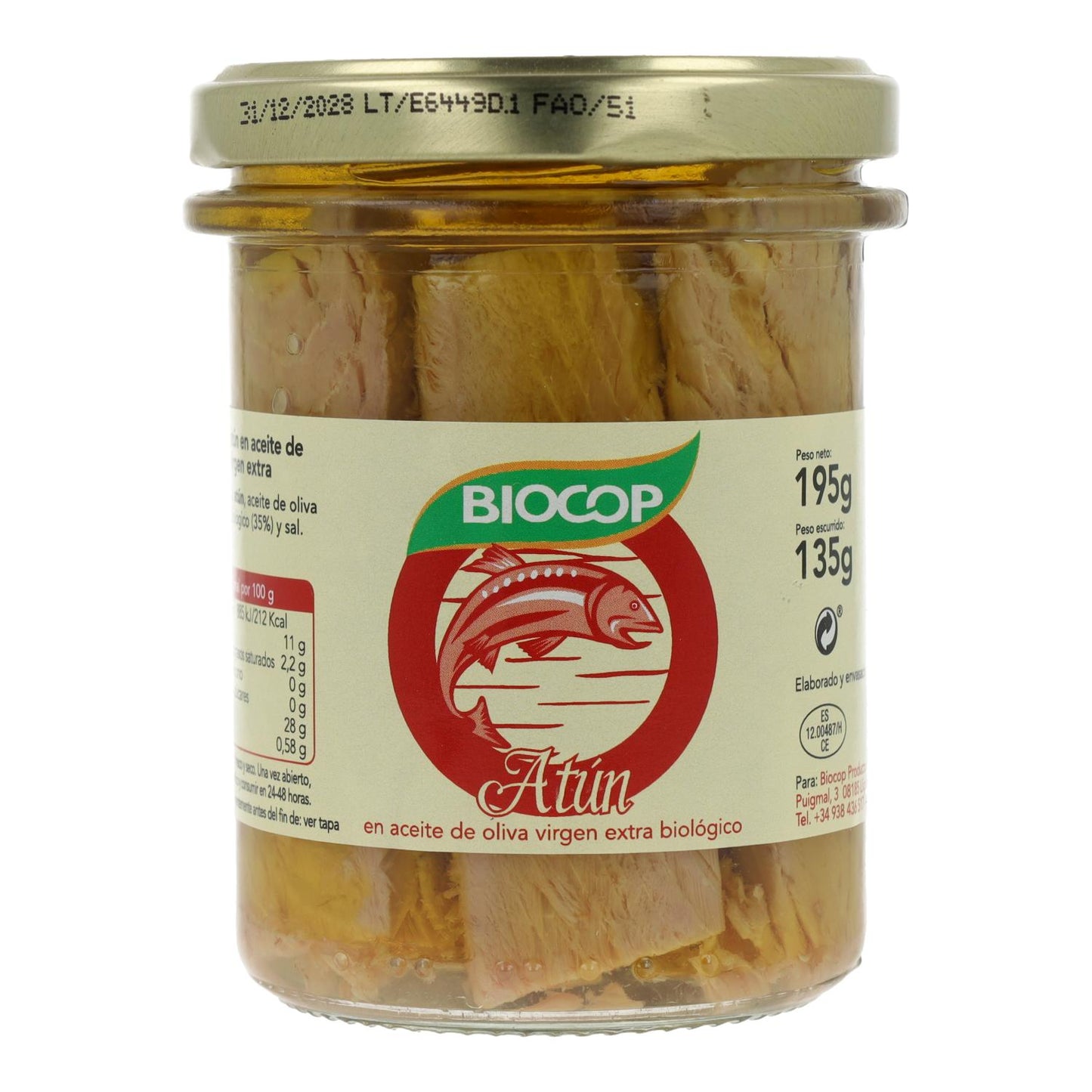 Filetes de Atún Bio en conserva Biocop 195gr