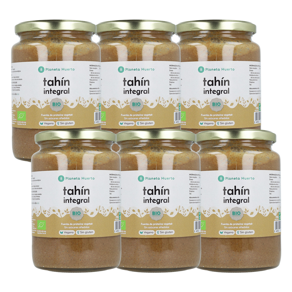 Förpackning med 6x fullkornstahin ECO Planeta Huerto 700 g