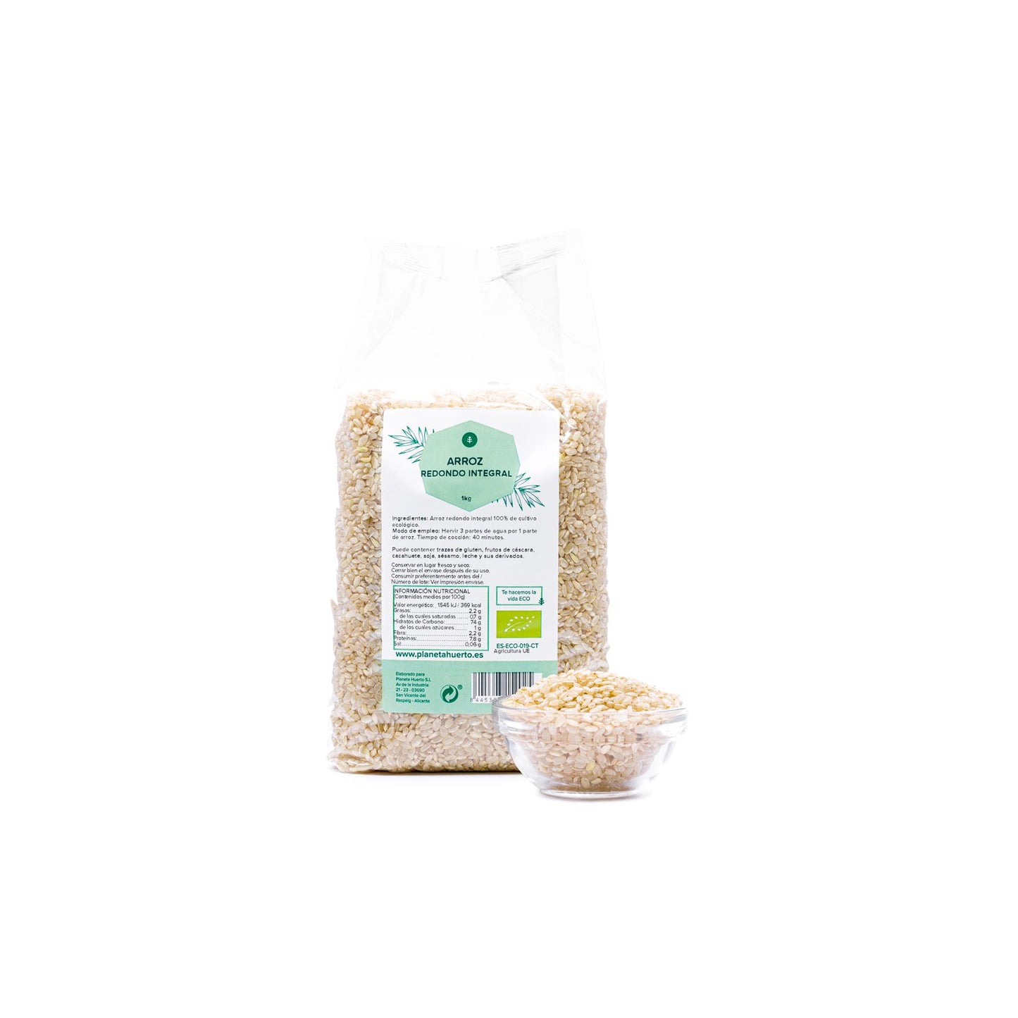 Förpackning 2x Rundkornigt fullkornsris ECO Planeta Huerto 1 kg
