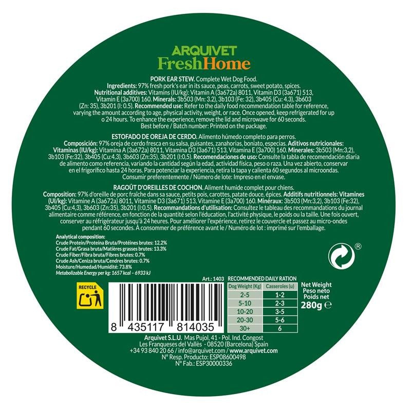 Arquivet Fresh Home Pig Ear Stew Nassfutter aus Schweineohren für Hunde 280 g