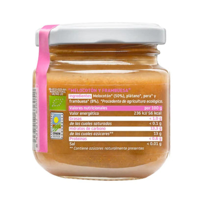 Burk med ekologiska hallon och persikor Smileat, 130 g