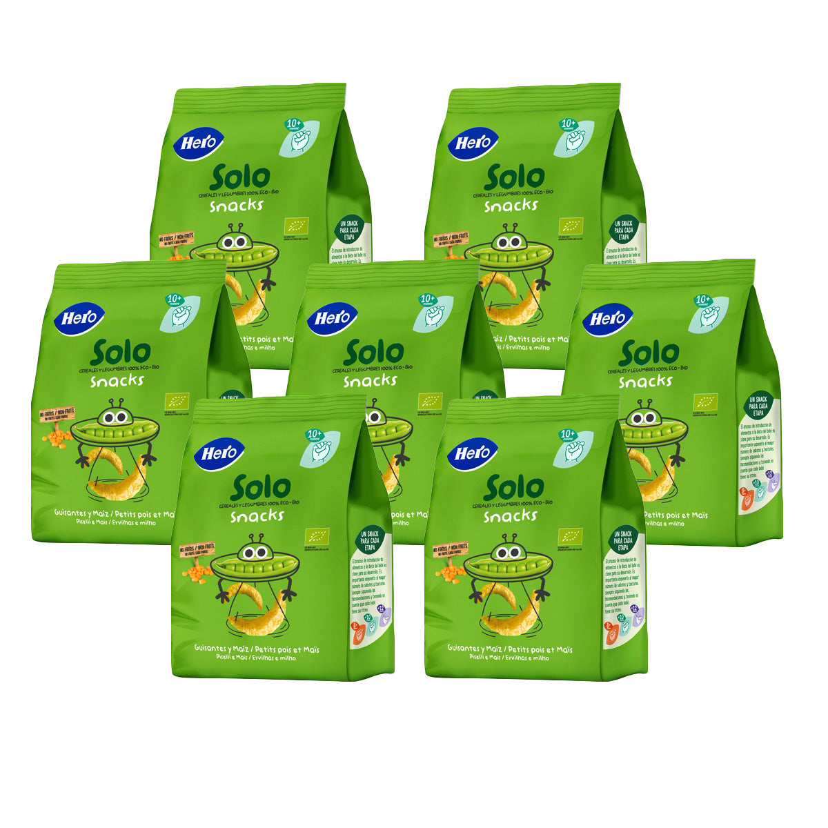 Pack 7x Snacks aux pois et au maïs Eco-Bio à partir de 10 mois sachet 40 g Hero Solo