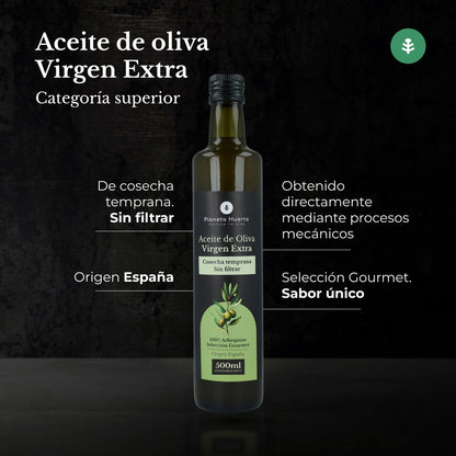 Pack of 3 Planeta Huerto unfiltered early harvest green extra virgin olive oil, 500 ml