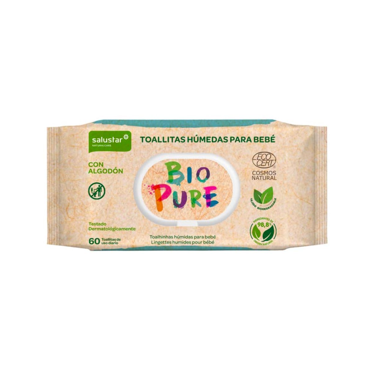 3x pack of Salustar biodegradable Biopure baby wipes, 60 units