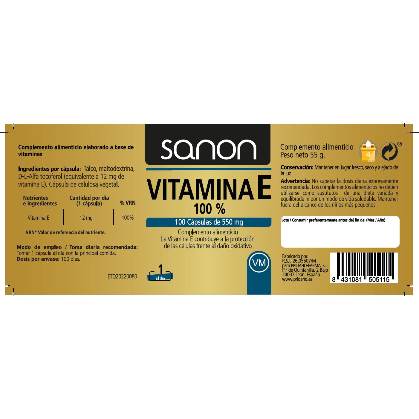 100% SANON Vitamin E 100 capsules of 550 mg