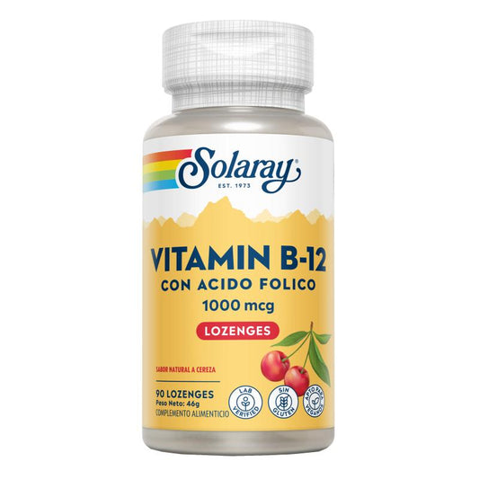 Vitamine B12 1000 mcg avec acide folique Solaray  90 comprimés