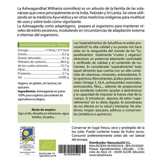 Ashwagandha in polvere ECO 125 g, Salud Viva