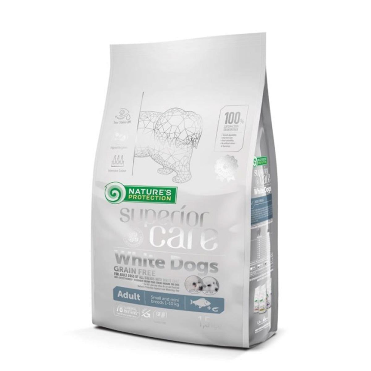 Nature's Protection White Dog Grain Free Foder för vuxna små hundar, fisk 1,5 kg