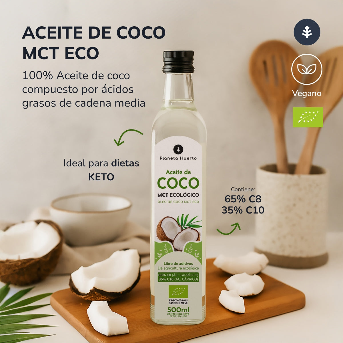 Olio di cocco keto MCT ECO Planeta Huerto 500 ml